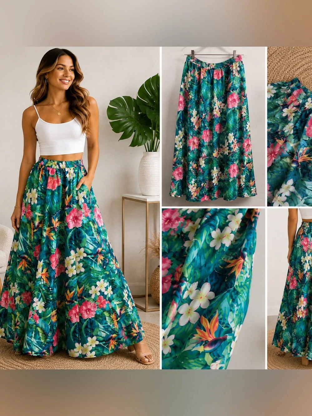 Rachel Zoe Full Size‎ Maxi Skirt Tropical Bright Vacation Billowy Small NWOT
